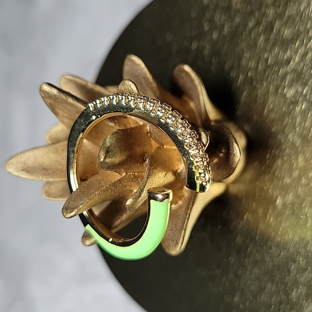Neon Green Enamel & Cubic Zirconia Bypass Ring, Adjustable